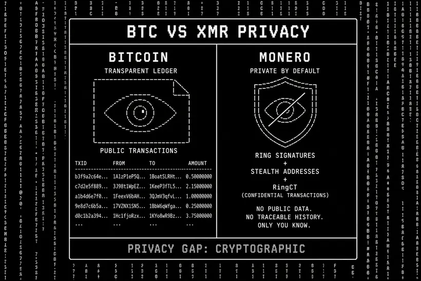 Bitcoin versus Monero transaction privacy comparison
